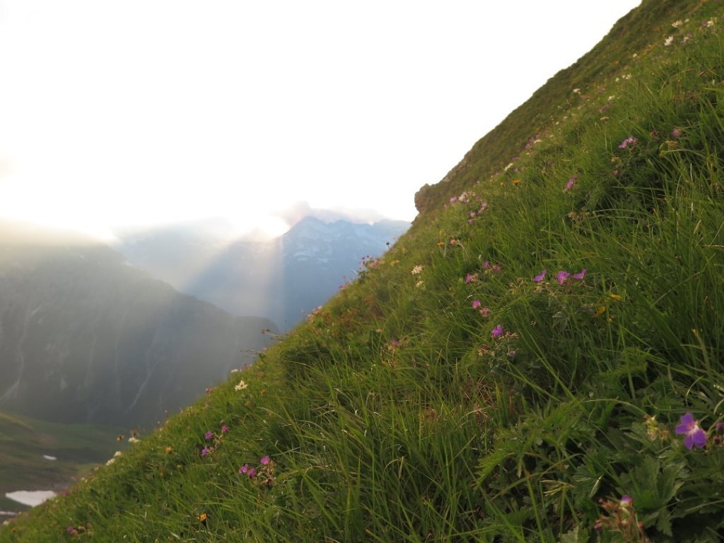 Sonnenuntergang beim Abstieg vom Omeshorn